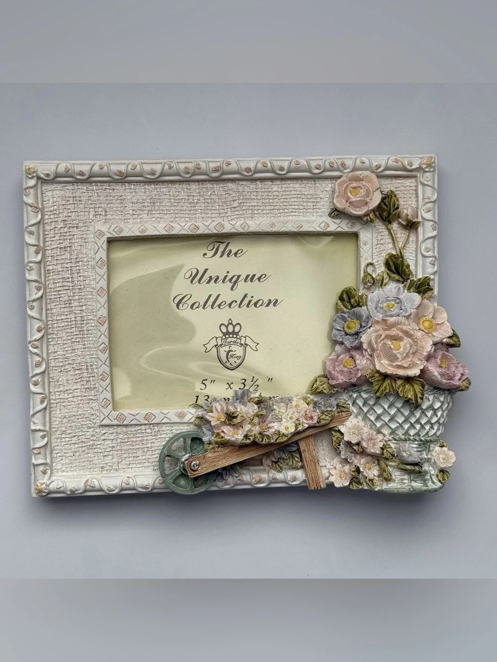 Turtle King Floral Flower Garden Wheelbarrow Photo Frame Vintage Cottagecore